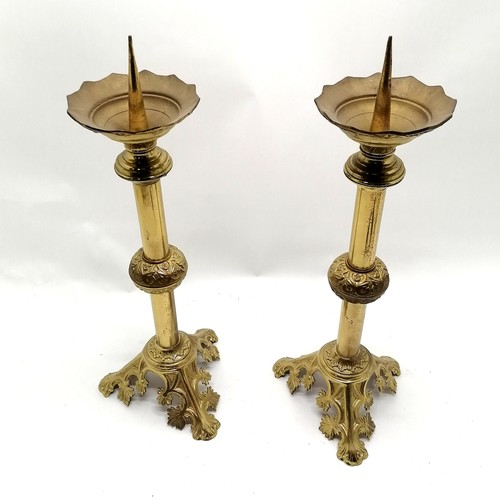 153 - Pair gilt brass pricket candlesticks 47cm high- in good used condition