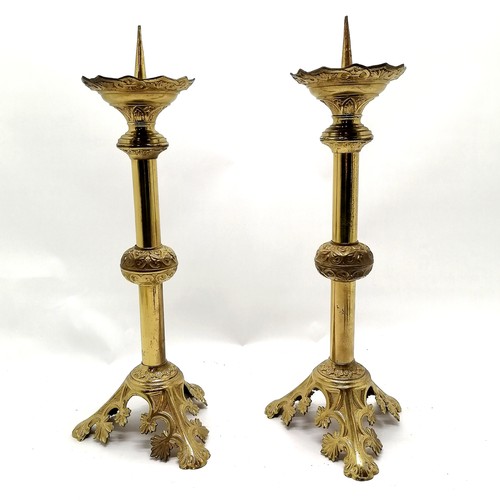 153 - Pair gilt brass pricket candlesticks 47cm high- in good used condition