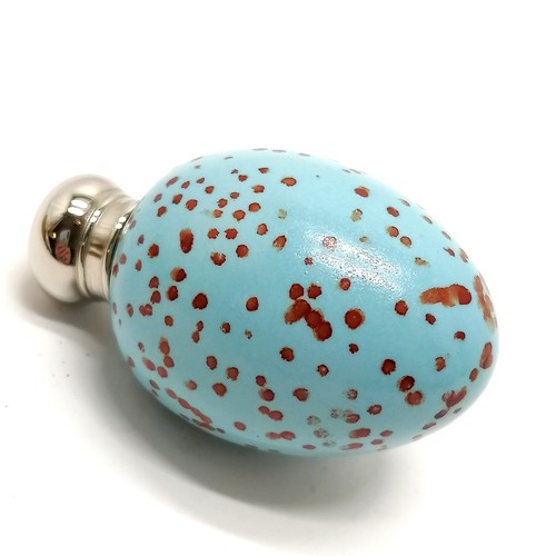 162 - Small ceramic egg shaped scent bottle with chrome lid 5.5cm long - in good condition