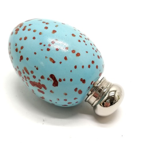 162 - Small ceramic egg shaped scent bottle with chrome lid 5.5cm long - in good condition