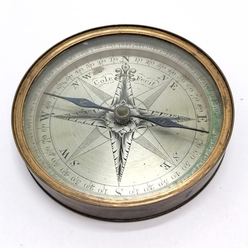 167 - Antique silvered dial brass cased compass Cole Fecit 8.5cm diameter