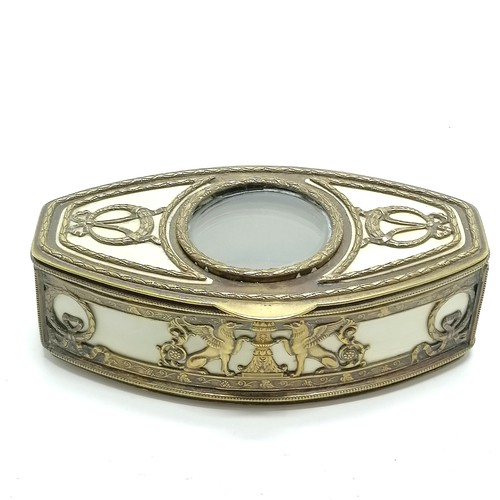 171 - Antique continental bronze box with cloth interior 15cm x 8.5cm x 4.5cm