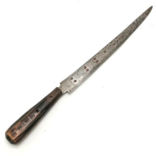 173 - Antique Scandinavian knife with metal inlay to the handle and etched detail to the blade 31cm long