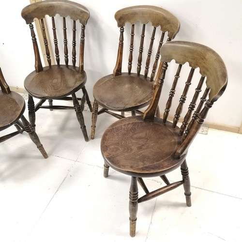 177 - Set of 4 x country chairs with spindle backs with double stretcher to base - 90cm high