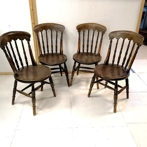 177 - Set of 4 x country chairs with spindle backs with double stretcher to base - 90cm high