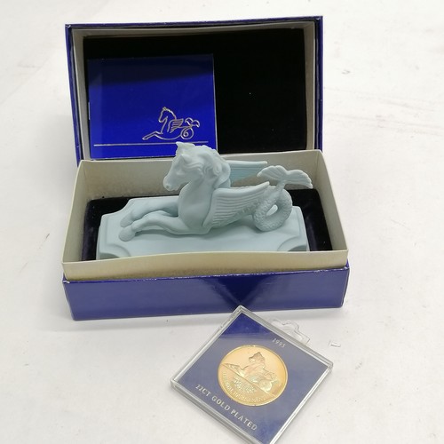 179 - 1995 Herend Royal Tournament blue bisque hippocampus figure in original presentation box with bookle... 