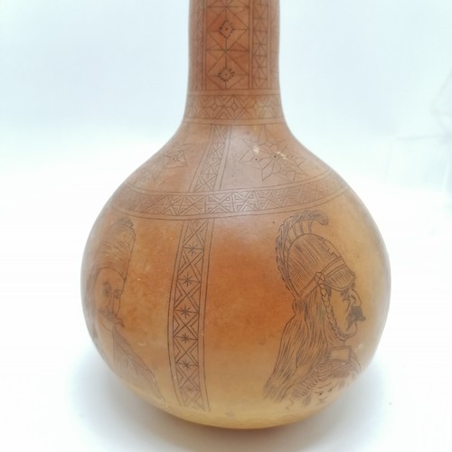 187 - 2 x Cyprus decorated gourds - tallest 48cm & has crossed swords and gun detail and portraits and a g... 