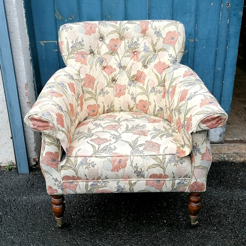 196 - Antique small button back armchair - 77cm wide x 82cm high x 78cm deep ~ In good used condition