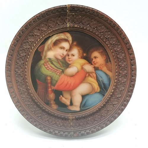 202 - Firenze / Florentine porcelain circular plaque hand painted with 'Madonna della Seggiola' after Raph... 