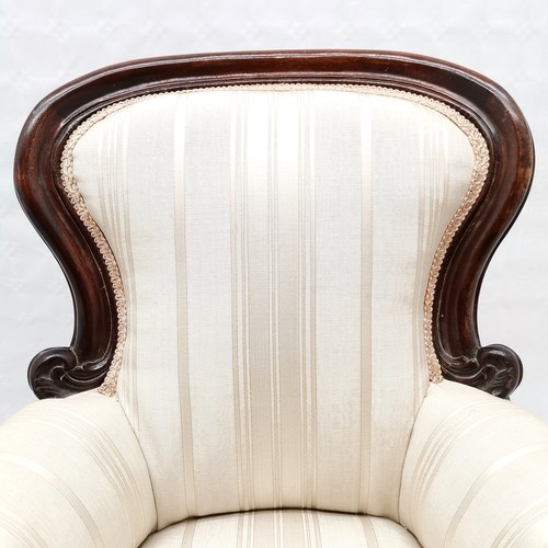 206 - Reproduction mahogany upholstered spoon back miniature childs chair - 52cm high x 38cm across x 36cm... 