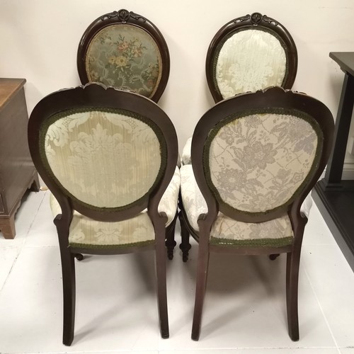 212 - 4 antique mahogany upholstered spoon back dining chairs, 1 in different fabric