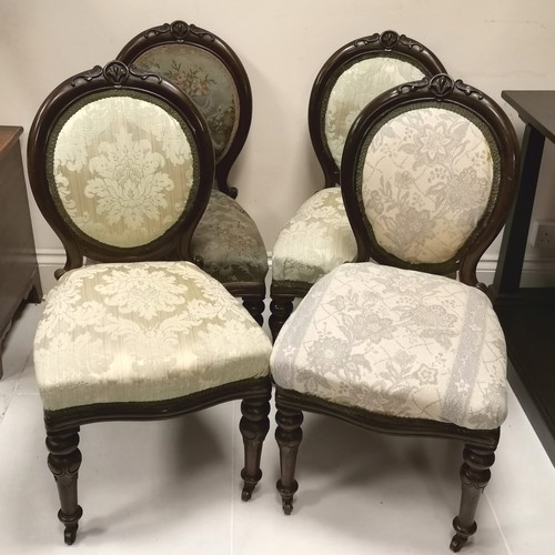 212 - 4 antique mahogany upholstered spoon back dining chairs, 1 in different fabric