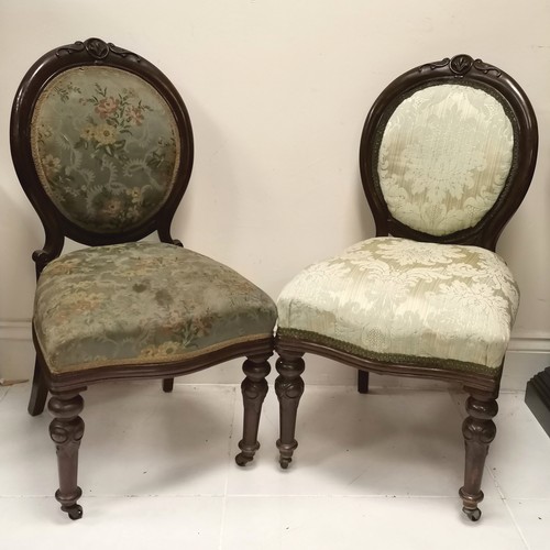 212 - 4 antique mahogany upholstered spoon back dining chairs, 1 in different fabric