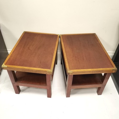 214 - Pair of mahogany side tables with brass corners to the tops 61cm x 44cm x 48cm high