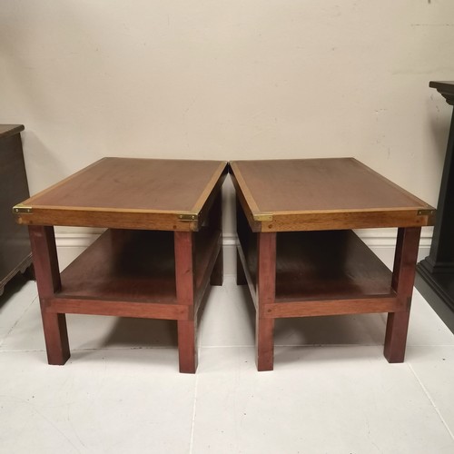 214 - Pair of mahogany side tables with brass corners to the tops 61cm x 44cm x 48cm high