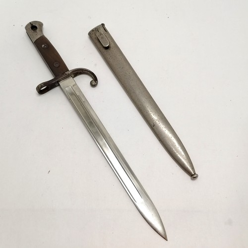 217 - Antique military bayonet with original scabbard - 43cm long ~ marked U145 to scabbard tag & crown ma... 