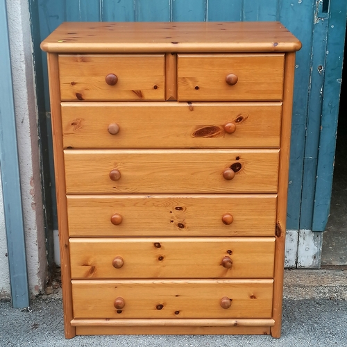 223 - Pine chest of drawers. 108cm high x 32cm long x 49cm deep