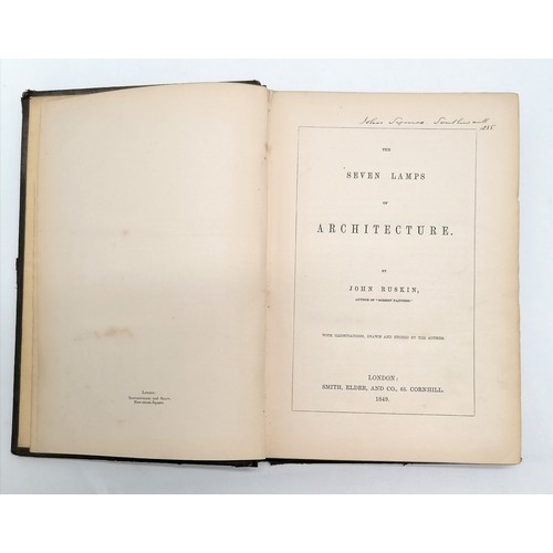 229 - 1849 book - The seven lamps of architecture by John Ruskin (1819-1900) ~ separation from front cover... 