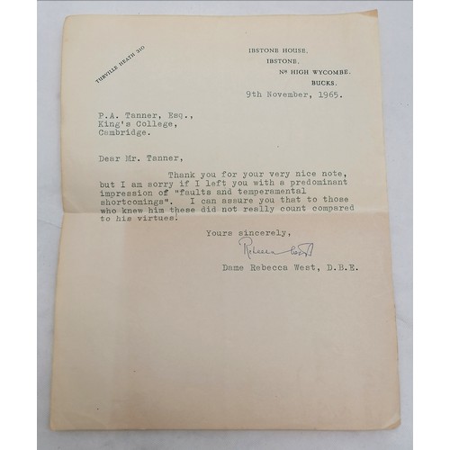 233 - 1965 typed letter signed by Dame Rebecca West DBE (1892–1983) t/w 1959 paperback book Youth by Josep... 