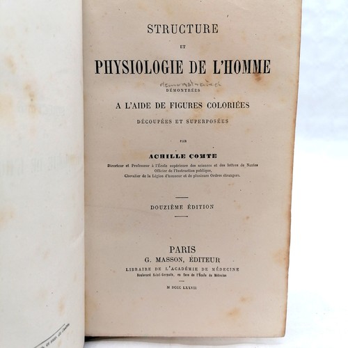 234 - 1877 French book 'Structure et Physiologie de l'homme' by Achille Comte (1802-66) complete with 6 pl... 