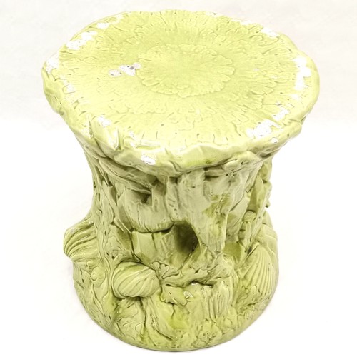 243 - Victorian Bretby Jardiniere base, light green glaze, decorated with rocks and assorted shells, 34 cm... 