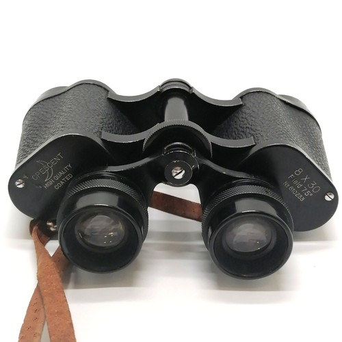 245 - Cased pair of Crescent 8x30 Field 7.5º No.610233 binoculars - catch to case a/f