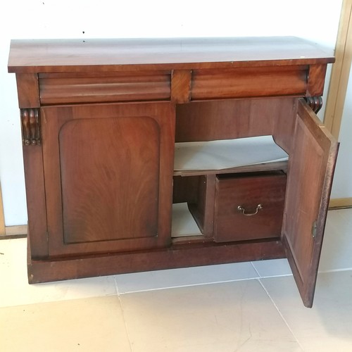 278 - Victorian Mahogany two drawer sideboard, interior fitted with wine cellarette drawer, on platform ba... 