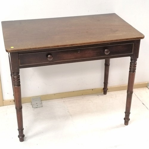 280 - Victorian Mahogany side table with single frieze drawer on turned column legs, 84 cm in width, 69 cm... 