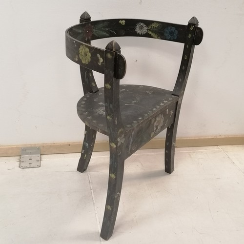 284 - An Antique bow back child's chair, decorated with hand painted flowers 45 cm in width, 30 cm in dept... 