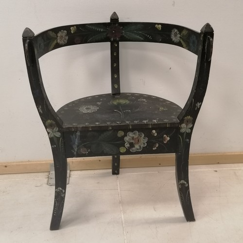 284 - An Antique bow back child's chair, decorated with hand painted flowers 45 cm in width, 30 cm in dept... 