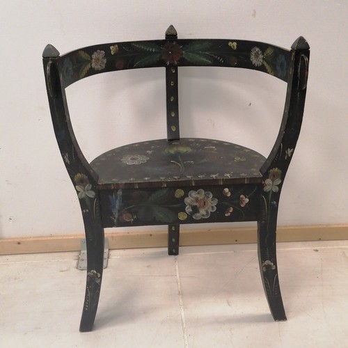 284 - An Antique bow back child's chair, decorated with hand painted flowers 45 cm in width, 30 cm in dept... 