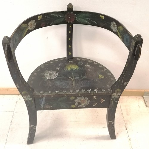 284 - An Antique bow back child's chair, decorated with hand painted flowers 45 cm in width, 30 cm in dept... 