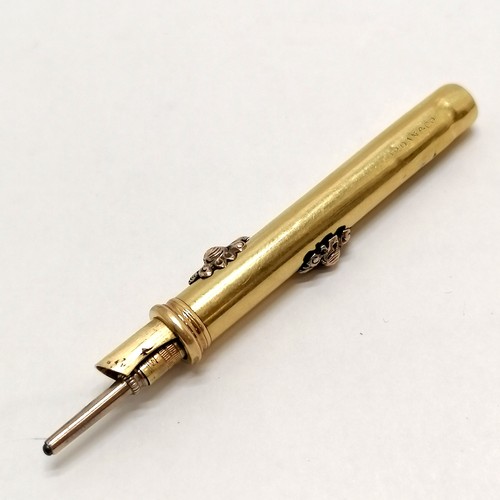 288 - Mordan & Co unmarked 18ct gold cased combination propelling pencil & dip pen - 7cm extended & 11.3g ... 