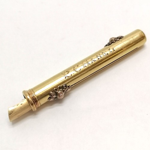 288 - Mordan & Co unmarked 18ct gold cased combination propelling pencil & dip pen - 7cm extended & 11.3g ... 