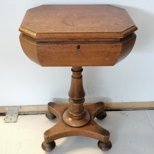 309 - An Antique oak work box, with lift up lid revealing fitted interior, on turned column support, quatr... 