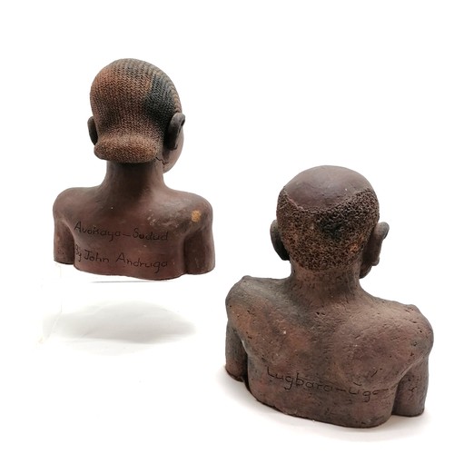 323 - 2 x clay busts of African male (Lugbara Uganda) & female (Avokaya-Sudad by John Andruga) - height of... 