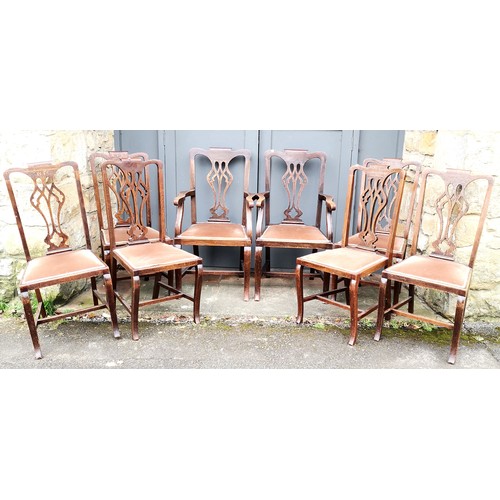 337 - Set of Eight antique Hepplewhite style dining chairs, two carvers and six dining, all with brown plu... 