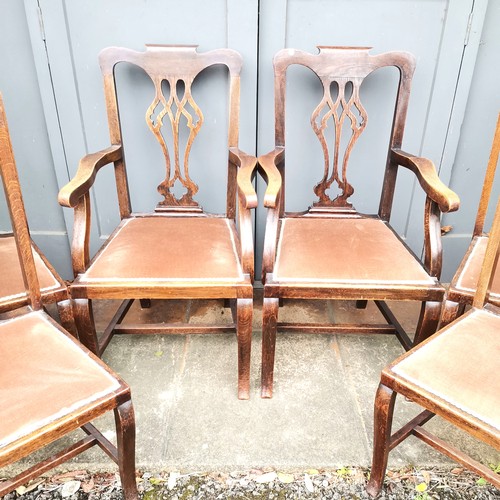 337 - Set of Eight antique Hepplewhite style dining chairs, two carvers and six dining, all with brown plu... 