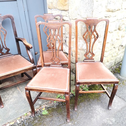 337 - Set of Eight antique Hepplewhite style dining chairs, two carvers and six dining, all with brown plu... 