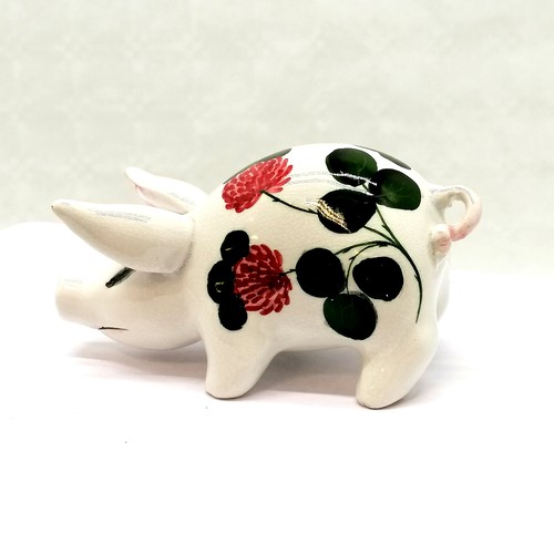 354 - Wemyss type Plichta pig figure with hand painted flower decoration 11.5cm long - No obvious damage