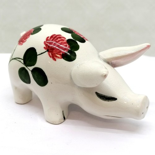 354 - Wemyss type Plichta pig figure with hand painted flower decoration 11.5cm long - No obvious damage