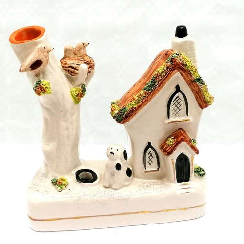 361 - 3 antique Staffordshire style pastille burner a flatback spill vase and an ink stand with dog detail... 