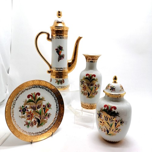 383 - Bohemian Sneroll coffee pot (40cm), vase, plate t/w Laurent's Spanish lidded vase ~ no obvious damag... 