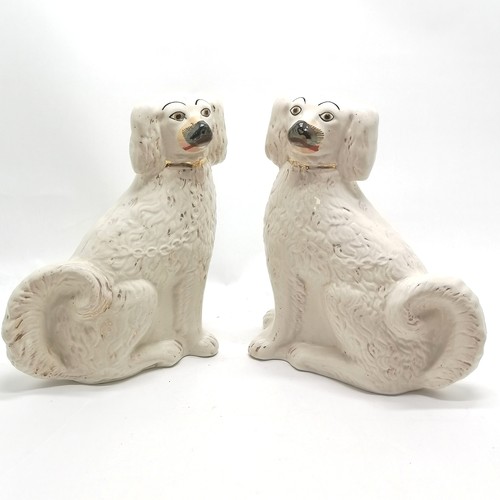 394 - Pair of antique Staffordshire flatback dogs - 32cm - some crazing & loss to gilt decoration otherwis... 