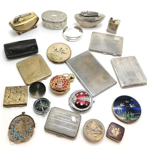 397 - Compacts (inc Stratton sports decorated), vintage cigarette cases, Guerlain perfume bottle, ladybird... 