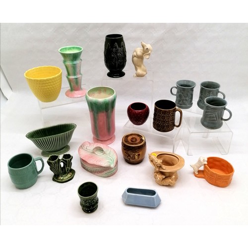 404 - Collection of Sylvac to include, vases,mugs, jam pots, etc, beige matt dog, slight chip to the nose,... 