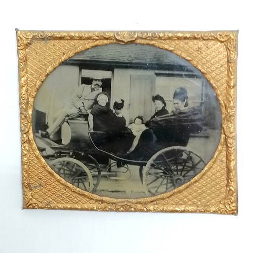 439 - 3 unframed antique Ambrotype early photographs depicting a family in a horse drawn cart and on a bea... 