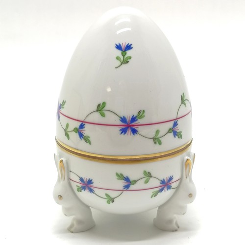 441 - Herend porcelain 'easter' egg bonbonniere on 3 rabbit feet in original box - 12cm high & no obvious ... 