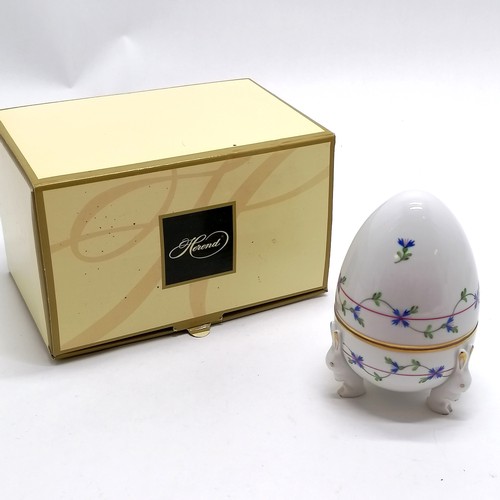 441 - Herend porcelain 'easter' egg bonbonniere on 3 rabbit feet in original box - 12cm high & no obvious ... 