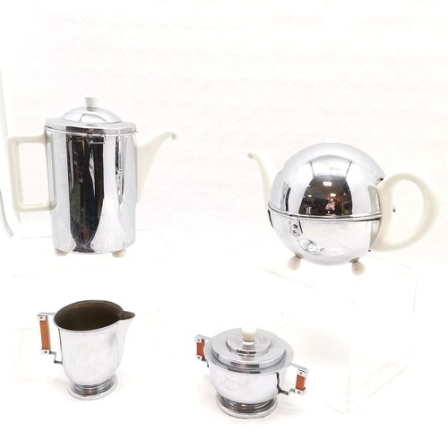 465 - Stay hot chrome plated coffee pot 22 cm high x 21 cm wide, matching teapot, slight chip to teapot ri... 